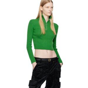 Acne Studios Half Zip Cropped Sweater Jumper Crop Top Collared Green Size Small